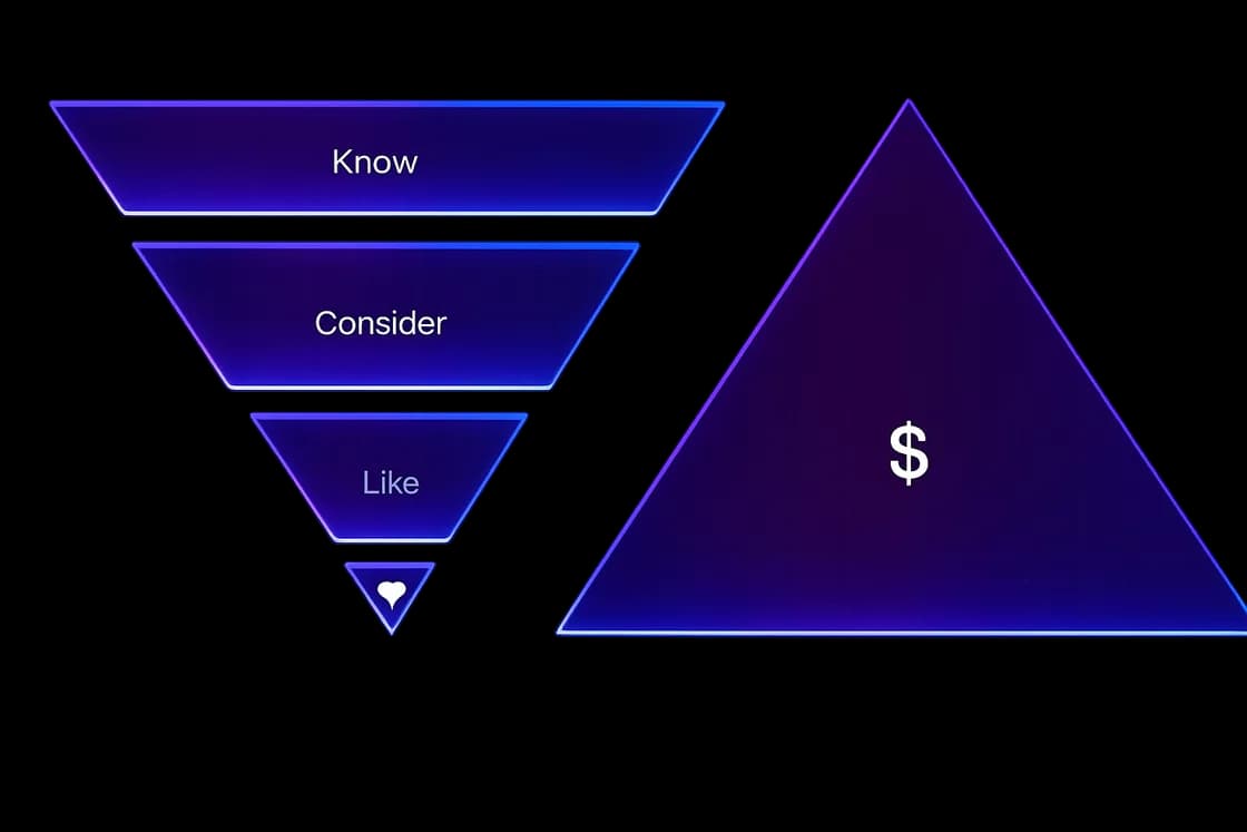 Share of Attention funnel: Content, Interactions, Sentiment, Platform Weight → Share of Wallet
